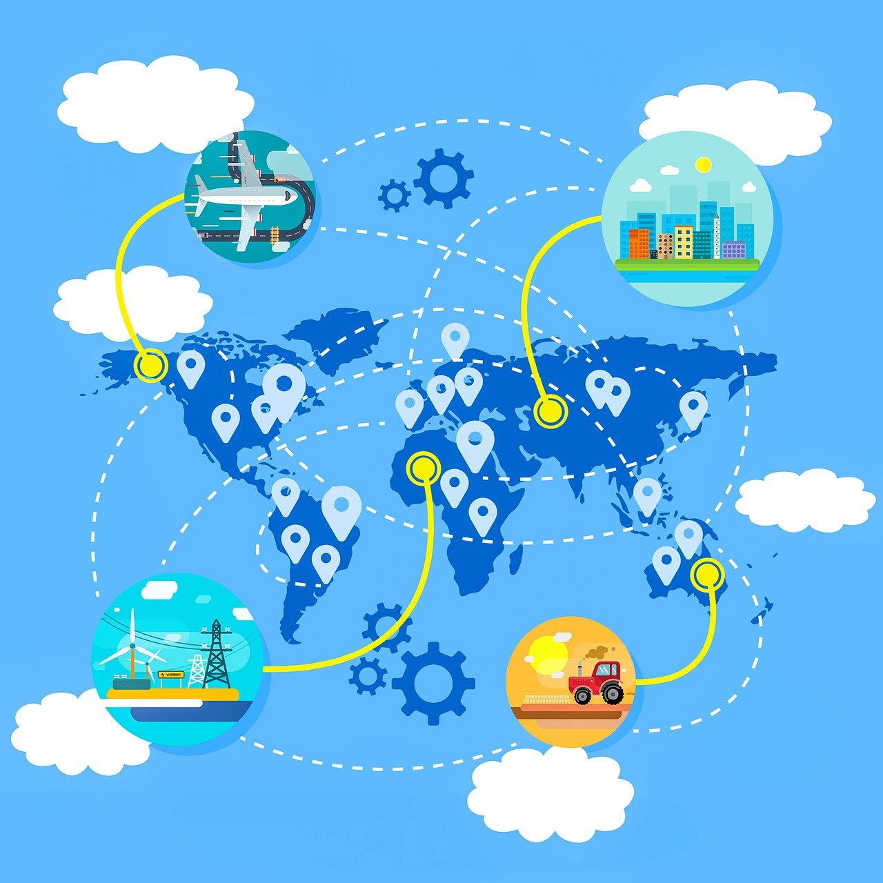 network, technology, connection, marketing, business, farming, city, towns, electricity, energy, travel, world